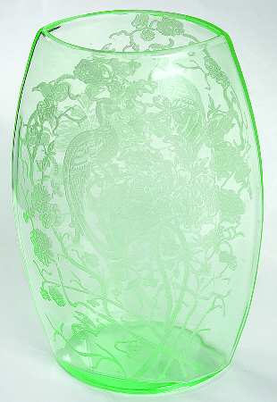 Peacock and Wild Rose Green 8" Ellipse Vase