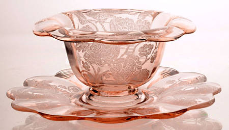 Peacock and Wild Rose Pink Mayonnaise Bowl and Underplate
