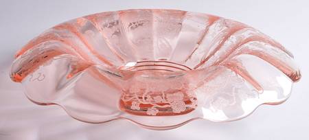Peacock and Wild Rose Pink 13" Rolled Edge Bowl