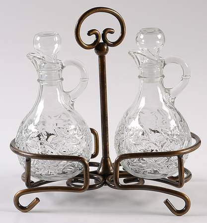 Fantasia Cruet Set & Metal Holder (2 Cruets & Metal Stand)