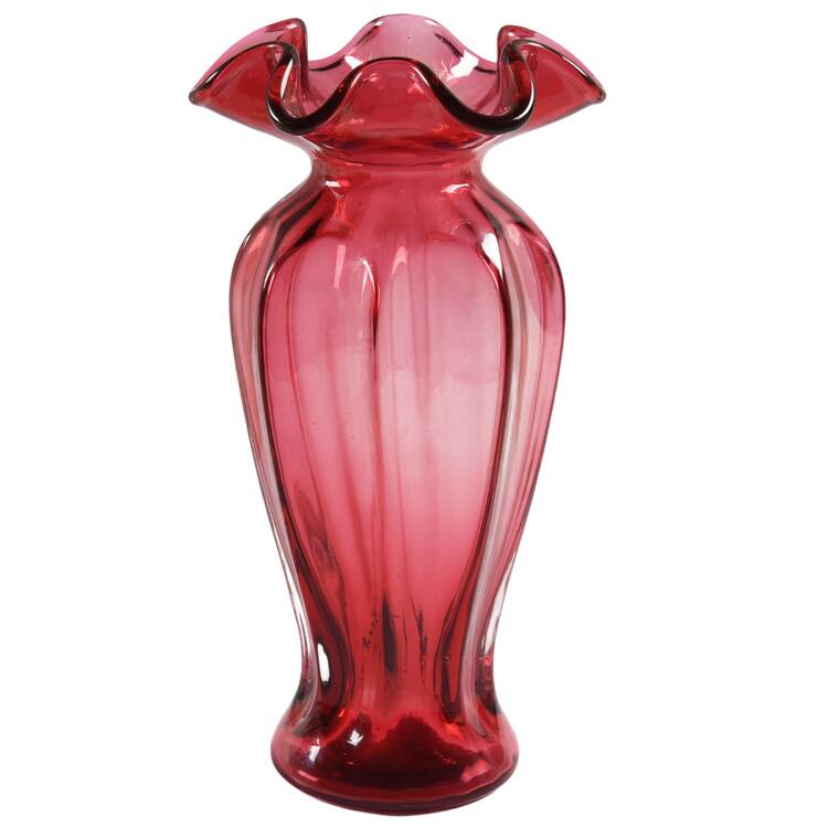 Cranberry 7" Crimped Vase