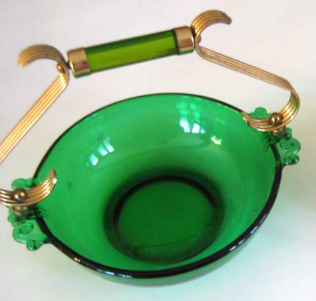 Emerald Glo Handled Open Candy Dish