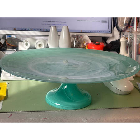 Aqua Alabaster 12" Diameter Cake Stand/Pedestal