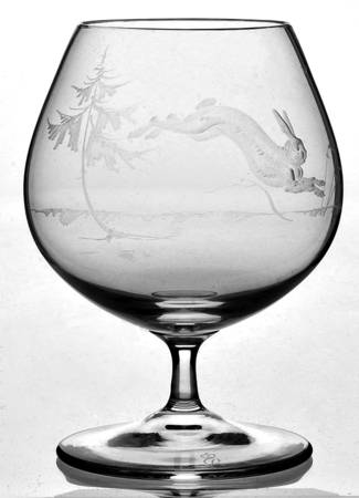 Hunt Motif Brandy Glass