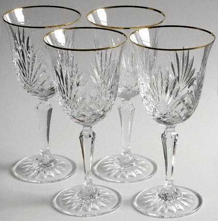 Richmond (Gold Trim, Multisided Stem) Water Goblet - Set of 4