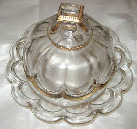 Empress Clear (Gold Trim) Round Covered Butter