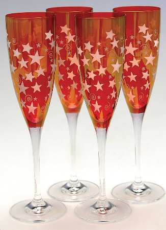 Stars Red Fluted Champagne - Set of 4