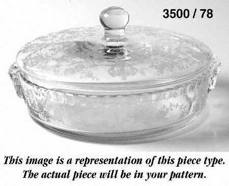 Rose Point Clear (Stem 3500, Gold Trim, Etched) Rams Head Handles Candy Box with Lid