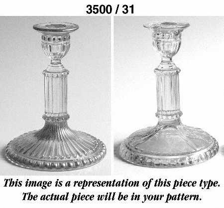Rose Point Clear (Stem 3500, Gold Trim, Etched) 6" Candlestick (Shape 3500)