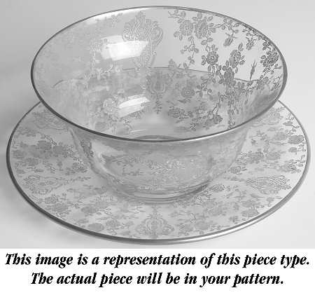 Rose Point Clear (Stem 3500, Gold Trim, Etched) Shape 3500 Flat Finger Bowl with Plate