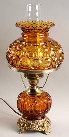 Moon and Star Amber Electric Lamp with Globe and Chimney