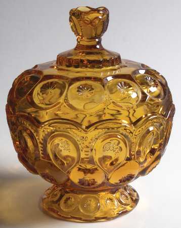 Moon and Star Amber 7" Compote & Lid