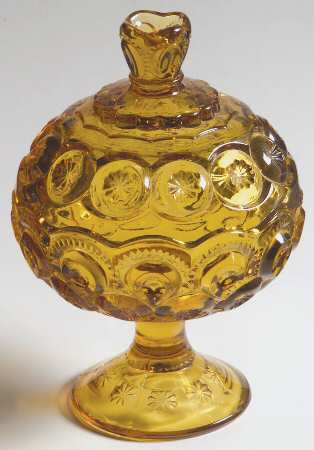 Moon and Star Amber 6" Compote & Lid