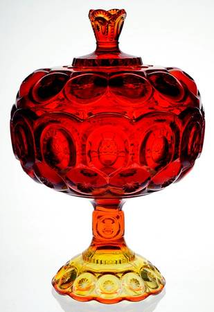 Moon and Star Amberina 12" Tall Compote & Lid