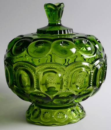 Moon and Star Green 9" Compote & Lid