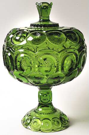 Moon and Star Green 12" Tall Compote & Lid