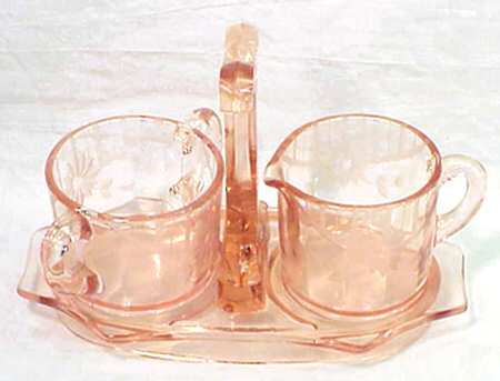 Trudy Pink Creamer, Sugar and Tray Set