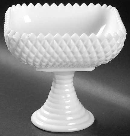 Diamond Milk Glass Round Compote (Height X Width)