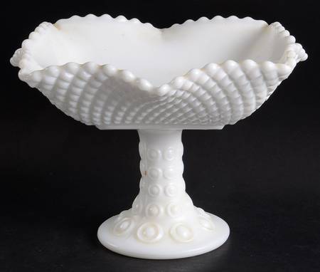 Diamond Milk Glass Square Compote (Height X Width)