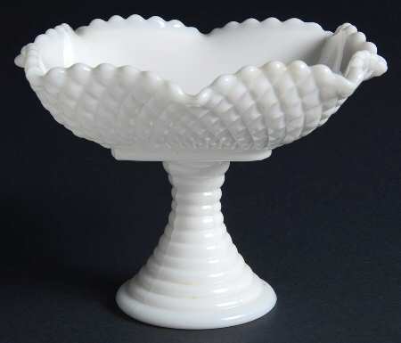Diamond Milk Glass Round Compote (Height X Width)