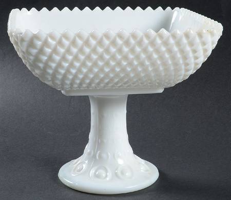 Diamond Milk Glass Square Compote (Height X Width)