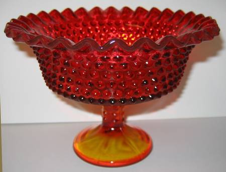Hobnail Amberina (Flame) Round Compote (Height X Width)