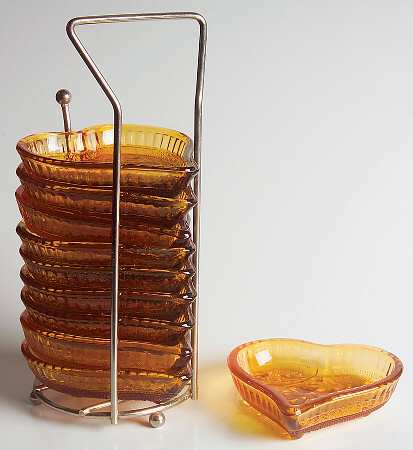 Sandwich Amber (Collection) Heart Ashtray (Set of 10 W/Metal Stand)