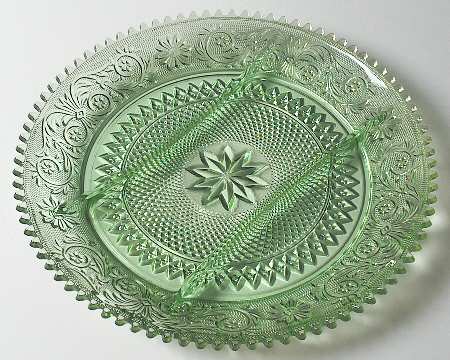 Sandwich Light Green (Chantilly Green) 12" Round 3 Part Relish by Tiara