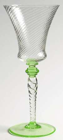 15022 (Spiral Optic Clear Bowl, Green Base) Wine Glass