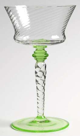 15022 (Spiral Optic Clear Bowl, Green Base) Champagne/Tall Sherbet