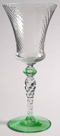 15022 (Spiral Optic Clear Bowl, Green Base) Water Goblet