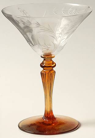 Cut 405 Amber and Clear Champagne/Tall Sherbet
