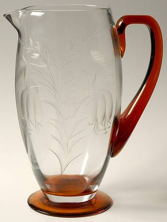 Cut 405 Amber and Clear Pitcher