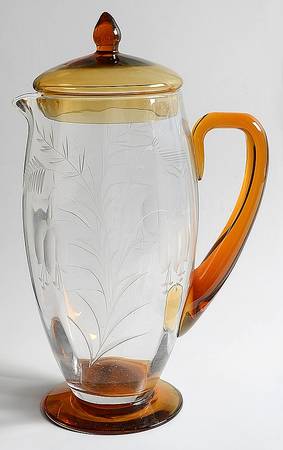 Cut 405 Amber and Clear Pitcher & Lid