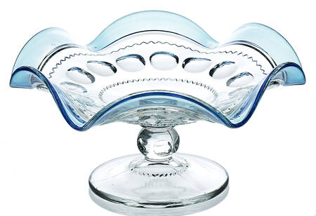 King's Crown-Blue Flashed (Top Only) Round Compote (Height X Width)