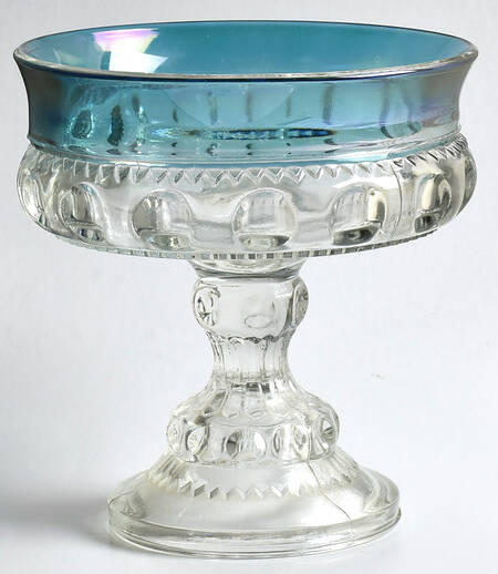 King's Crown-Blue Flashed (Top Only) 7" Compote No Lid