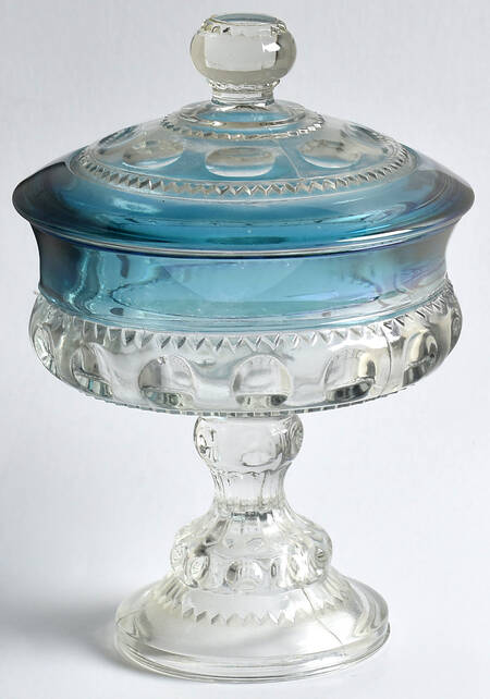 King's Crown-Blue Flashed (Top Only) 7" Compote & Lid