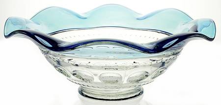 King's Crown-Blue Flashed (Top Only) Crimped Bowl