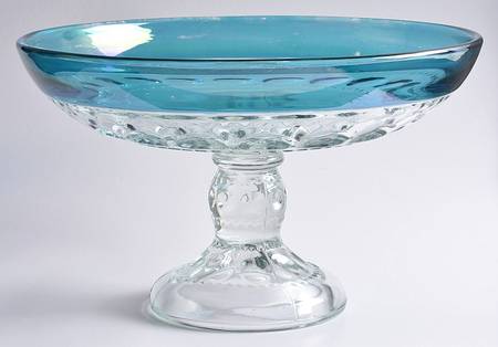 King's Crown-Blue Flashed (Top Only) Round Compote (Height X Width)
