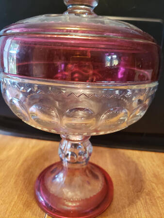 King's Crown-Ruby Flashed (Top Only) 10" Compote & Lid