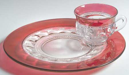 King's Crown-Ruby Flashed (Top Only) Snack Plate & Cup Set