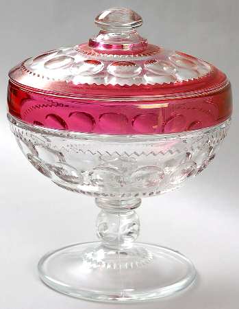 King's Crown-Ruby Flashed (Top Only) Footed Candy Dish & Lid