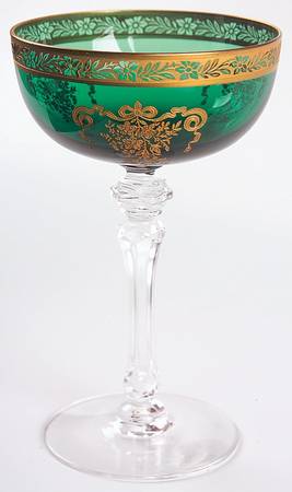 Melrose-Green (Stem 15074, Gold Encrusted) Champagne/Tall Sherbet