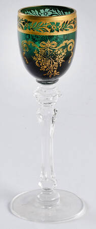 Melrose-Green (Stem 15074, Gold Encrusted) Cordial Glass