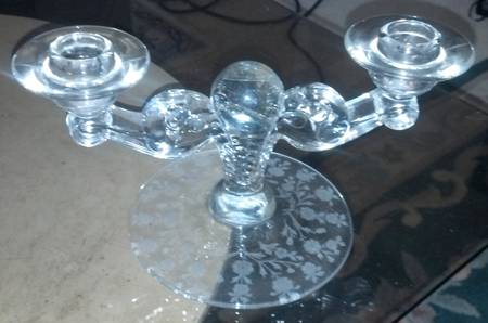 Rose Marie Clear (Etched) Double Light Candlestick