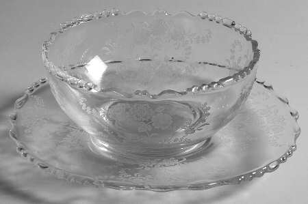 Tiffin Rose (Etched) Mayonnaise Bowl and Underplate