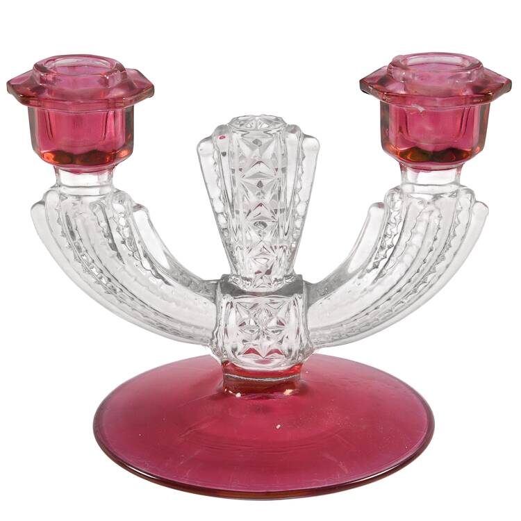 Williamsburg Ruby Flashed Double Light Candlestick