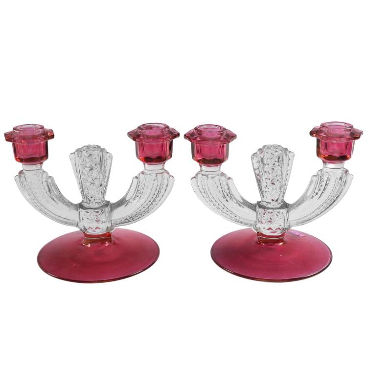 Williamsburg Ruby Flashed (Set of 2) Double Light Candlestick