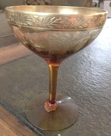 Melrose Amber (Stem 13633, Gold Encrusted) Champagne/Tall Sherbet