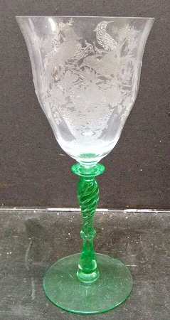 Persian Pheasant Green (Stem 15037) Water Goblet